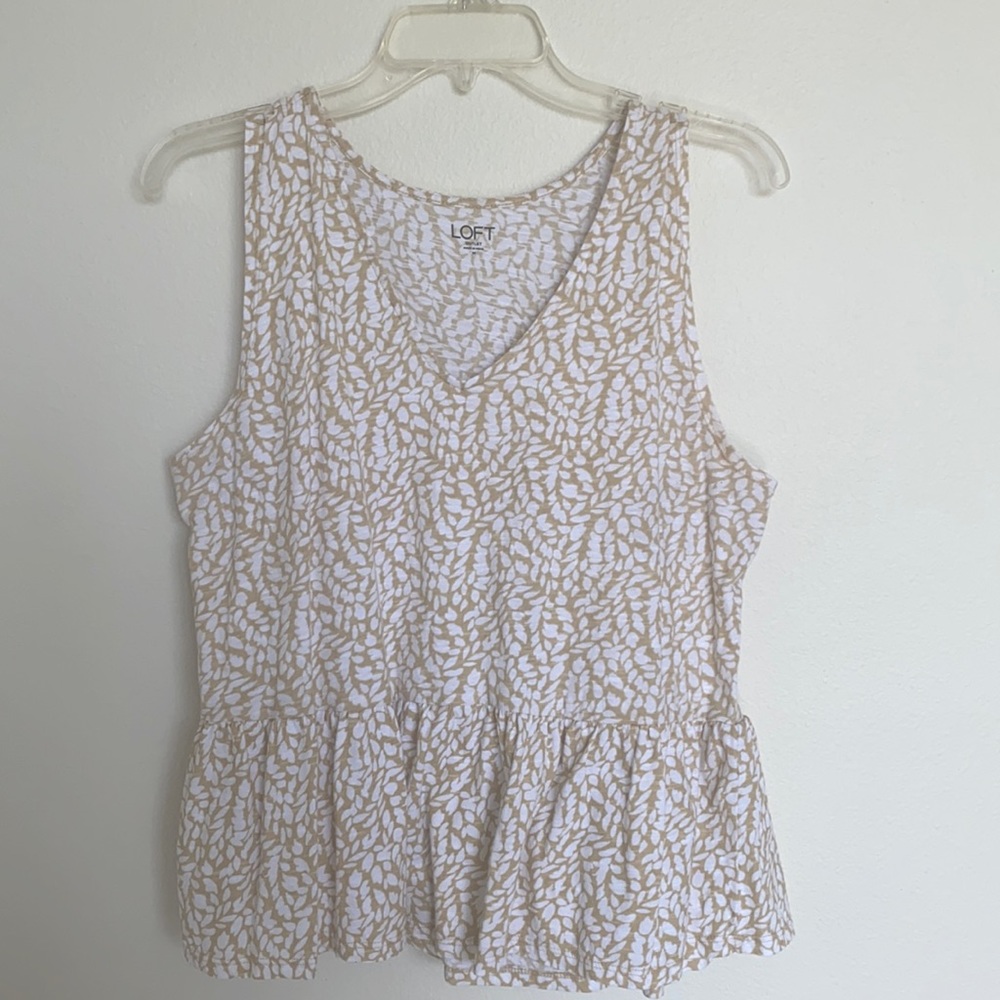 Loft White and Cream Peplum Tank